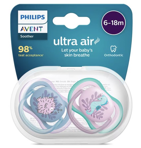 Chupete Silicona Philips Avent Ultra Air 6-18 Meses 2 Unidades Niña