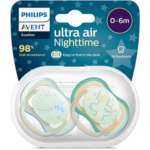 Chupete Silicona Philips Avent Ultra Air Nocturno 0-6 Meses 2 Unidades Niño