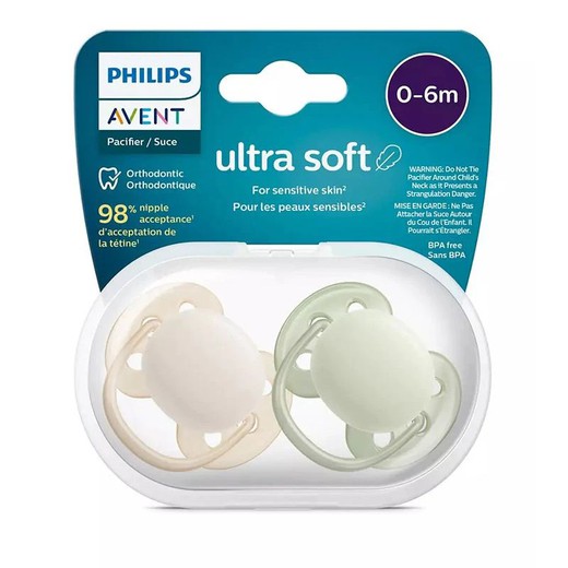 Chupete Silicona Philips Avent Ultra Soft 0-6 Meses 2 Unidades Niño