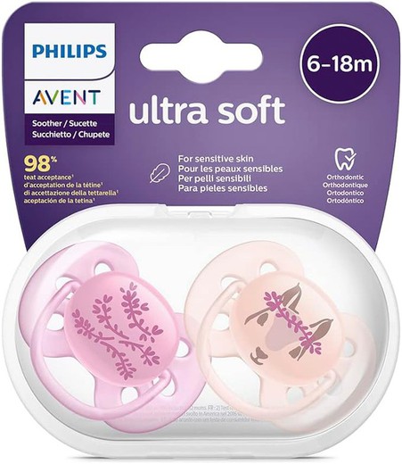 Chupete Silicona Philips Avent Ultra Soft 6-18 Meses 2 Unidades Niña