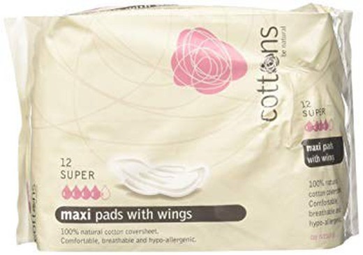 Cottons Compresa Maxi Pads C/A Super 12 U