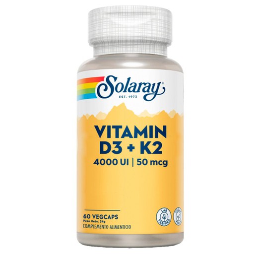 SOLARAY Vitamina D3 + K-2 (MK7) - 60 VegCaps