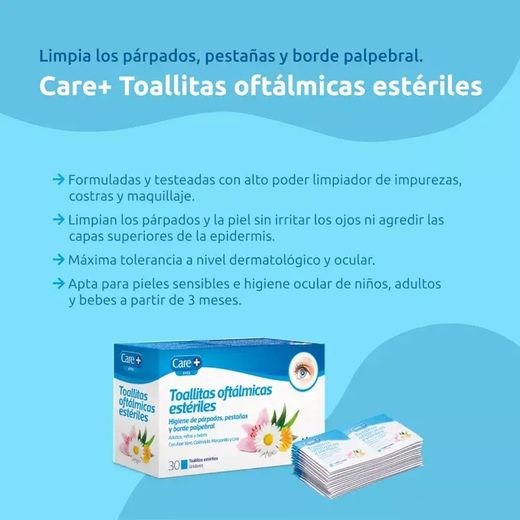 Care+ Toallitas Oftálmicas Estériles 30 Unidades