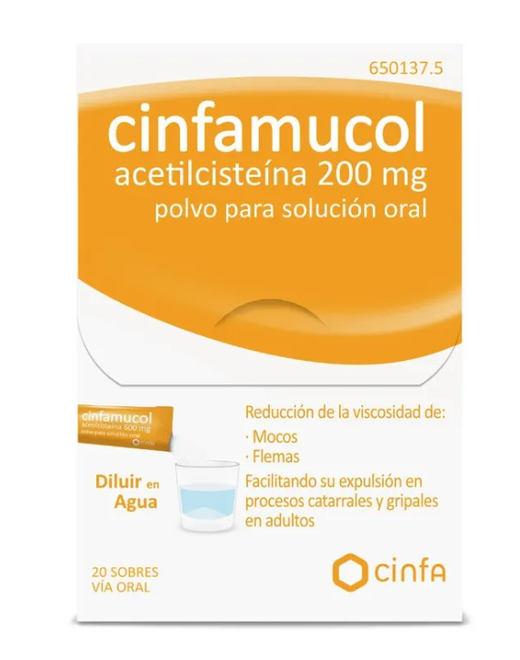 Cinfamucol Acetilcisteina 200 Mg 20 Sobres Polvo