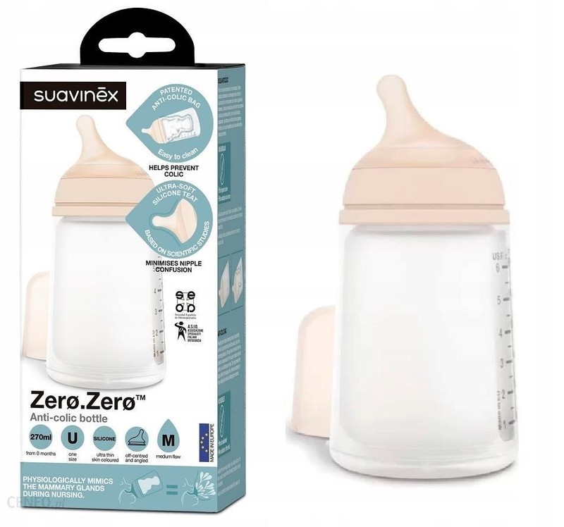 Suavinex Zero Zero biberón anticólico lactancia mixta tetina silicona flujo  M 270 ml