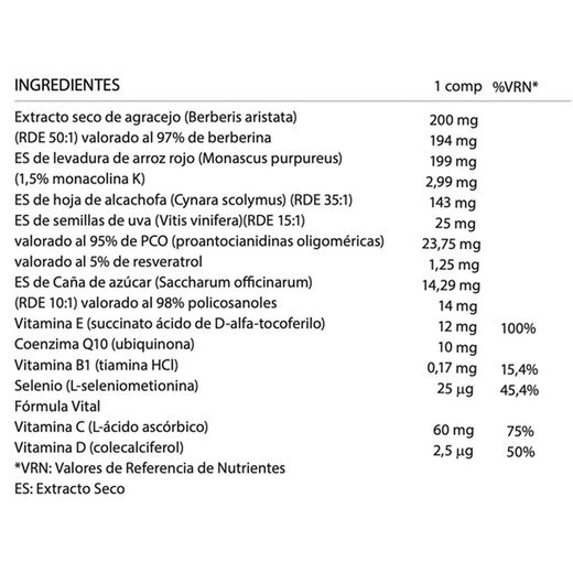 Vitalart Levadura de Arroz Rojo con CoQ10 60 Comprimidos